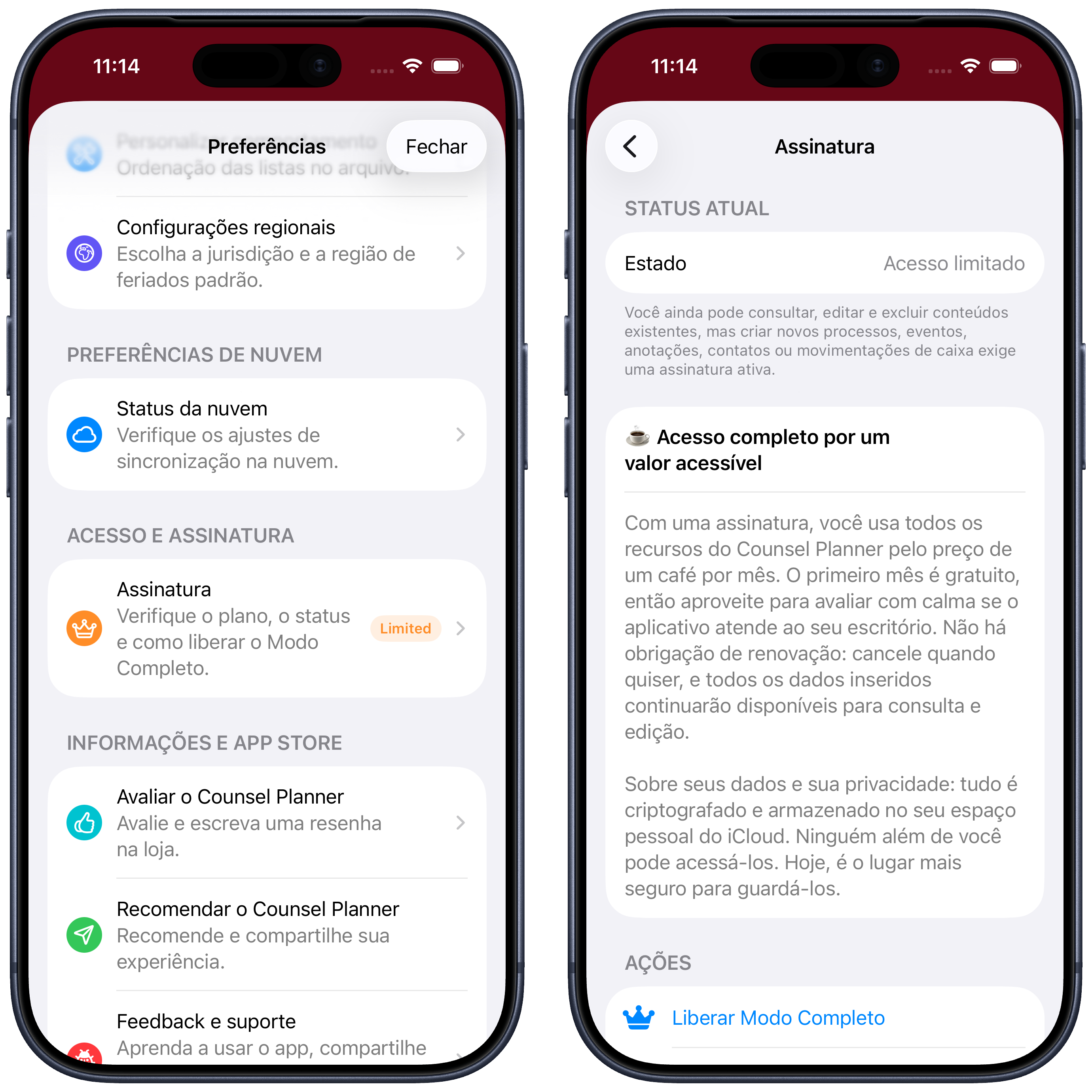 Tela de assinatura no app