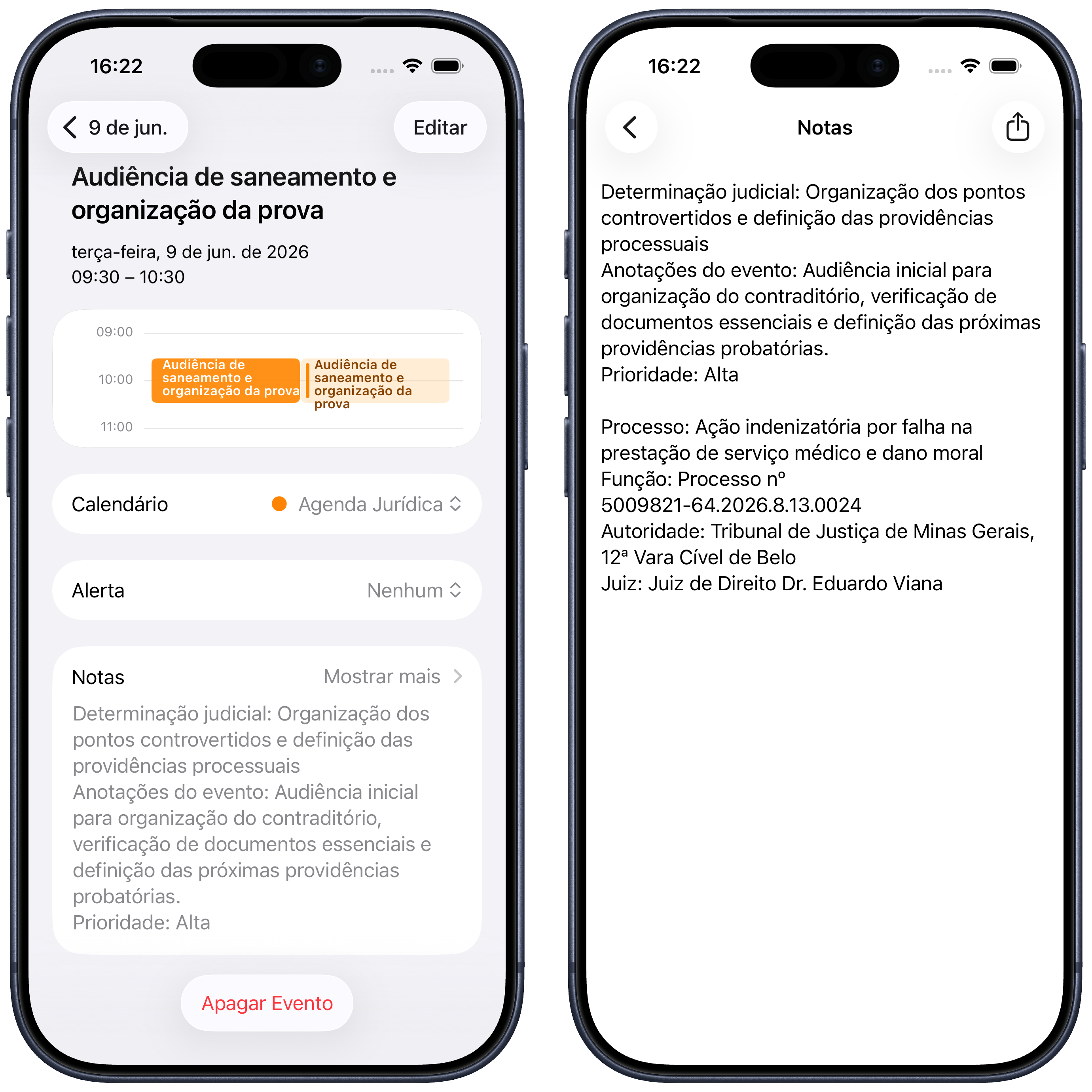 Detalhe do evento de audiência com notas completas