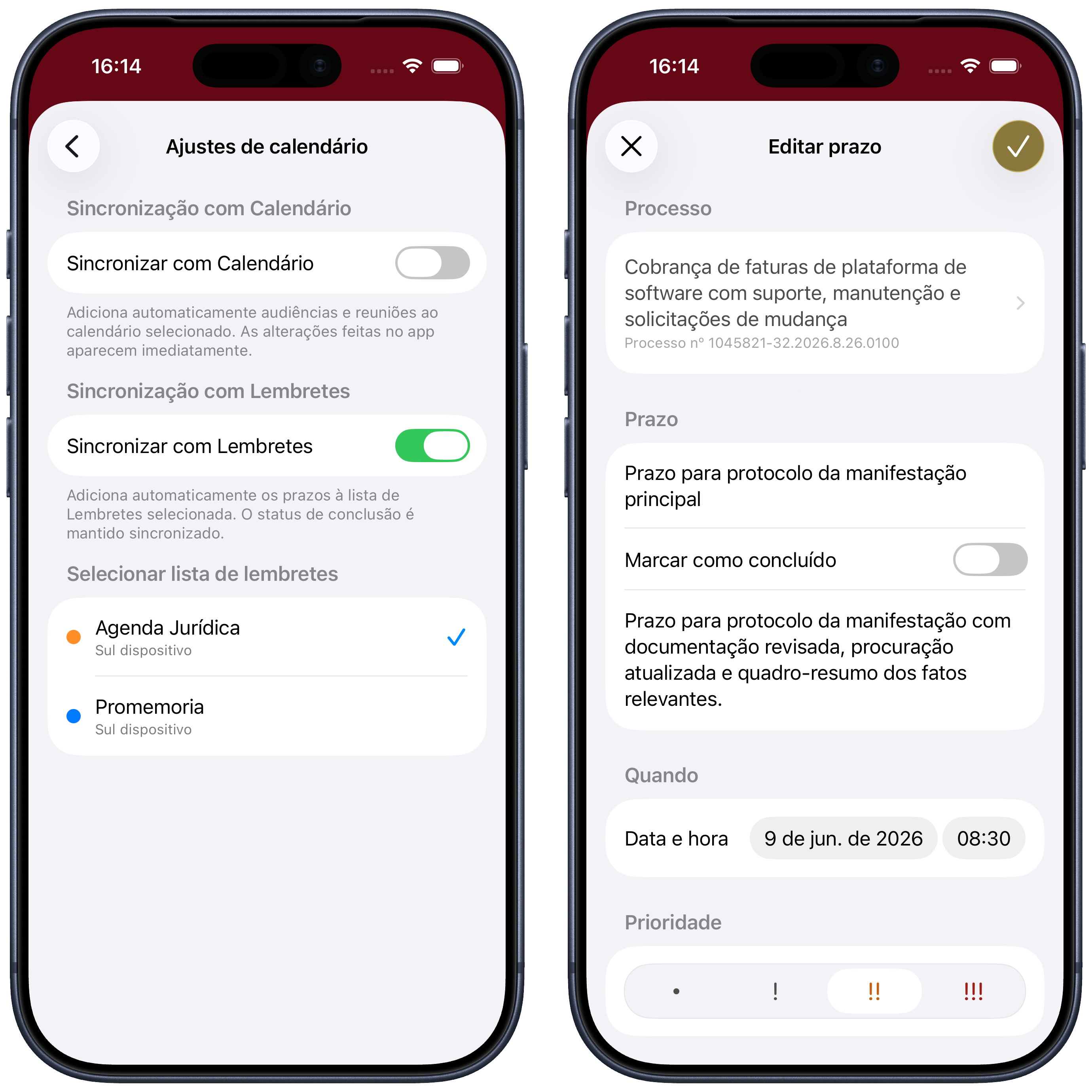 Lista selecionada e editor de um prazo