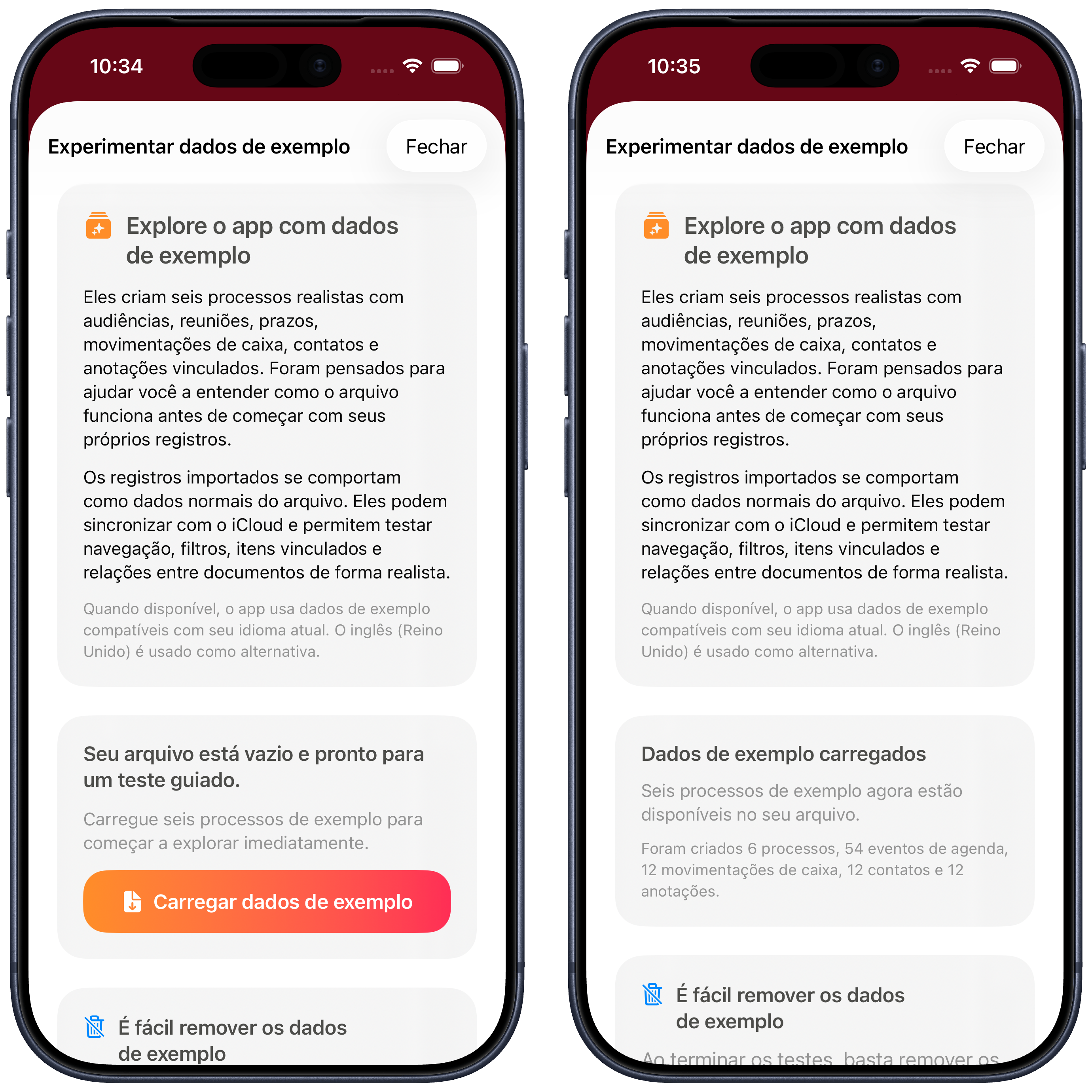 Exemplo dos processos de teste gerados
