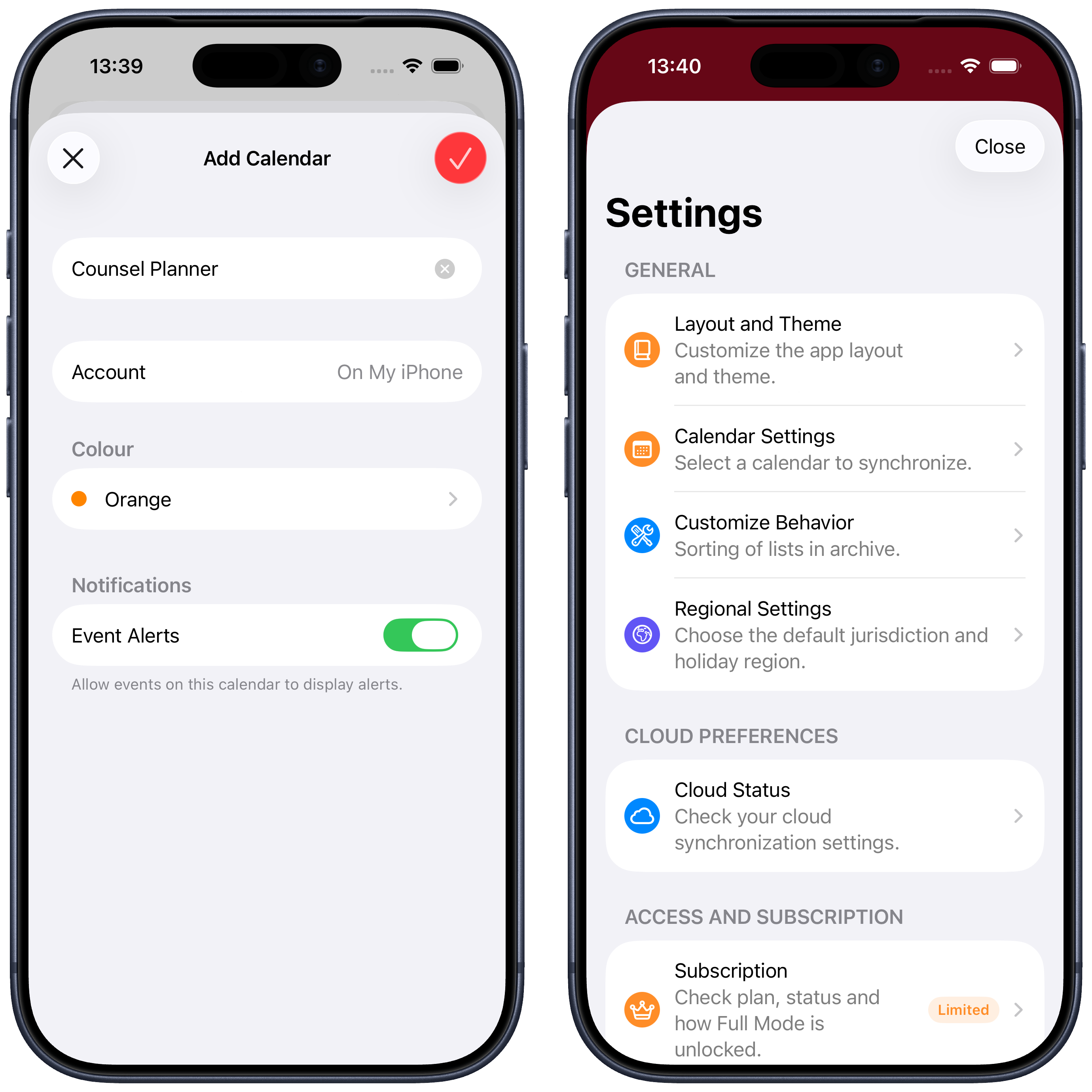Creating the calendar and the app's Settings screen