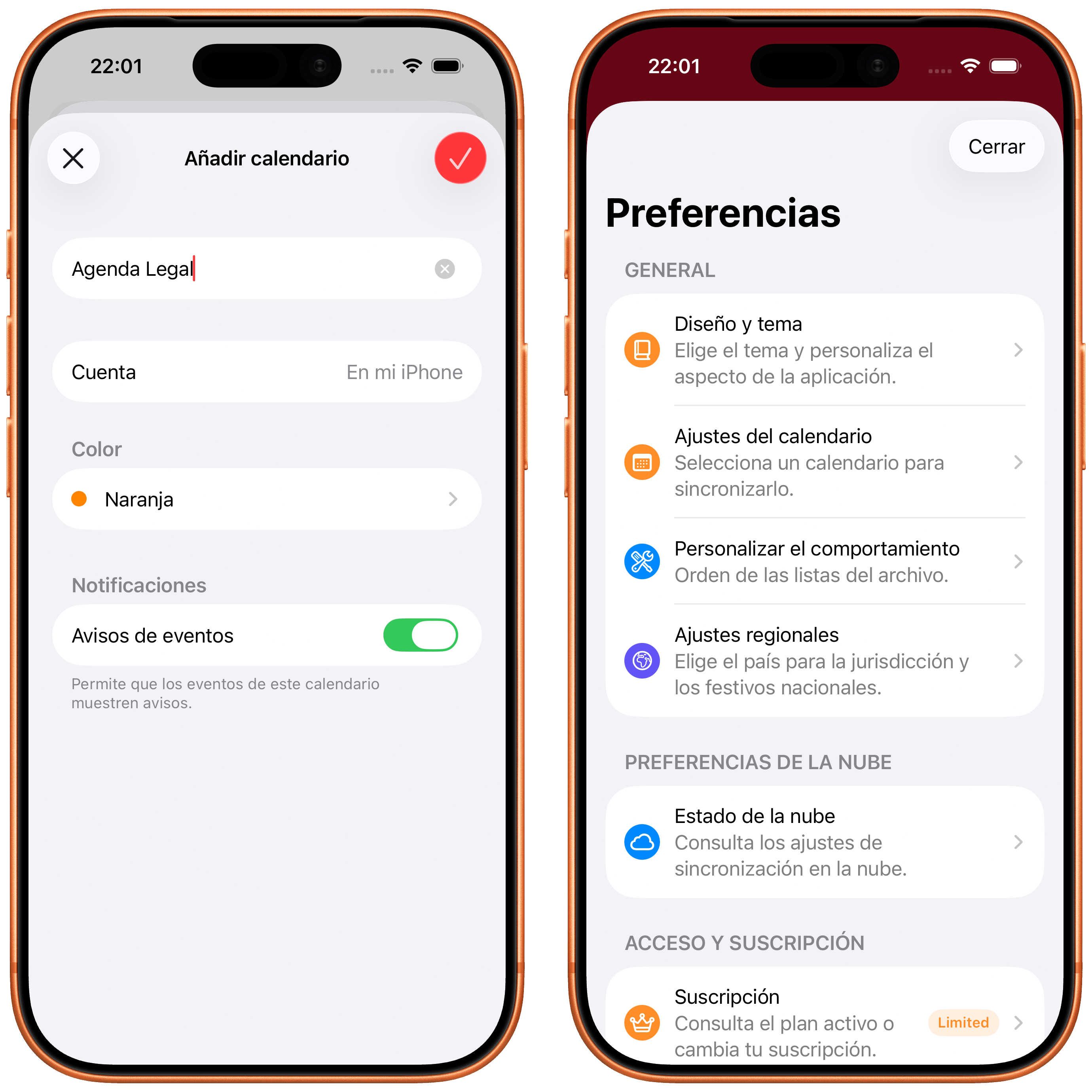 Creación del calendario y pantalla Preferencias de la app