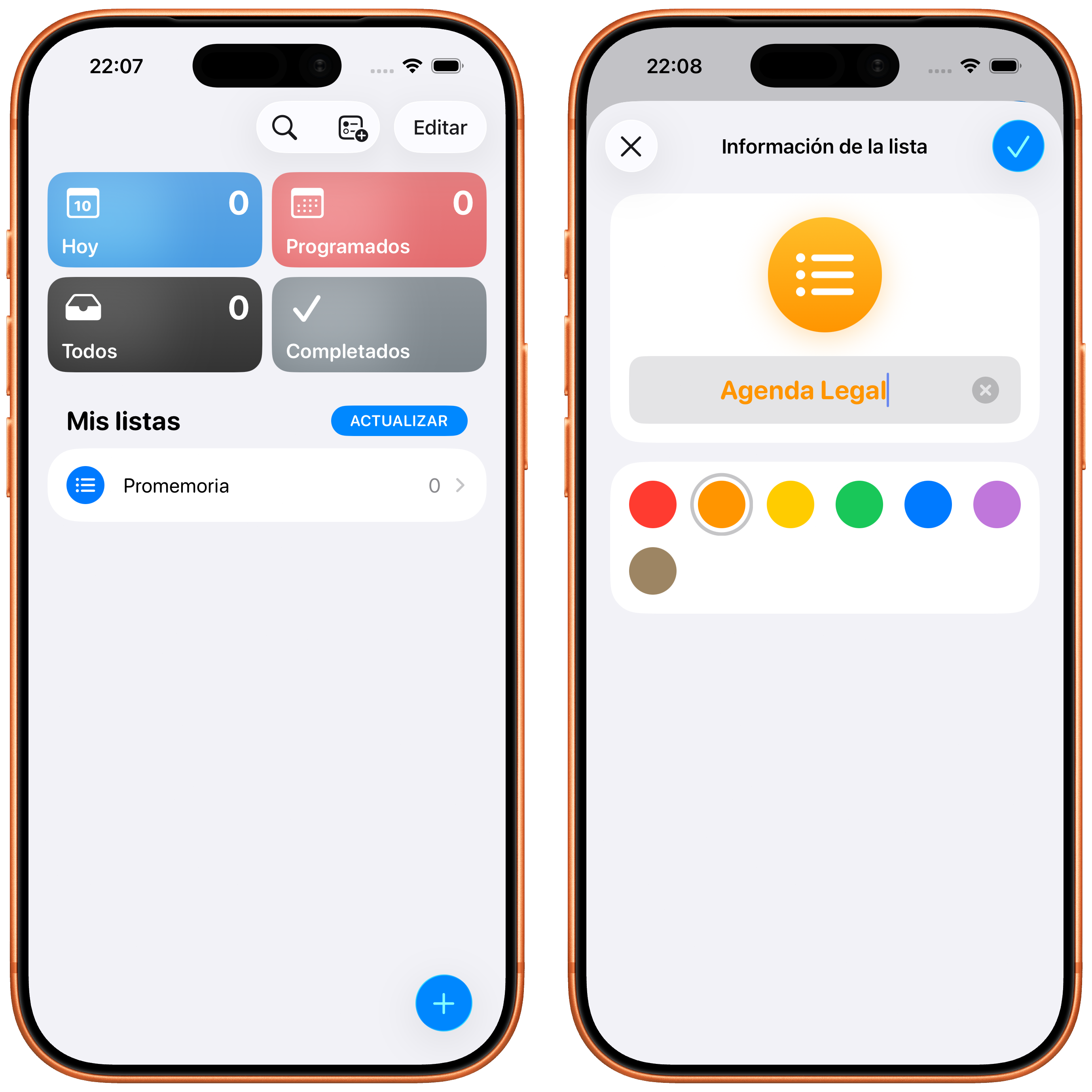 Recordatorios Apple: listas existentes y creación de una nueva lista
