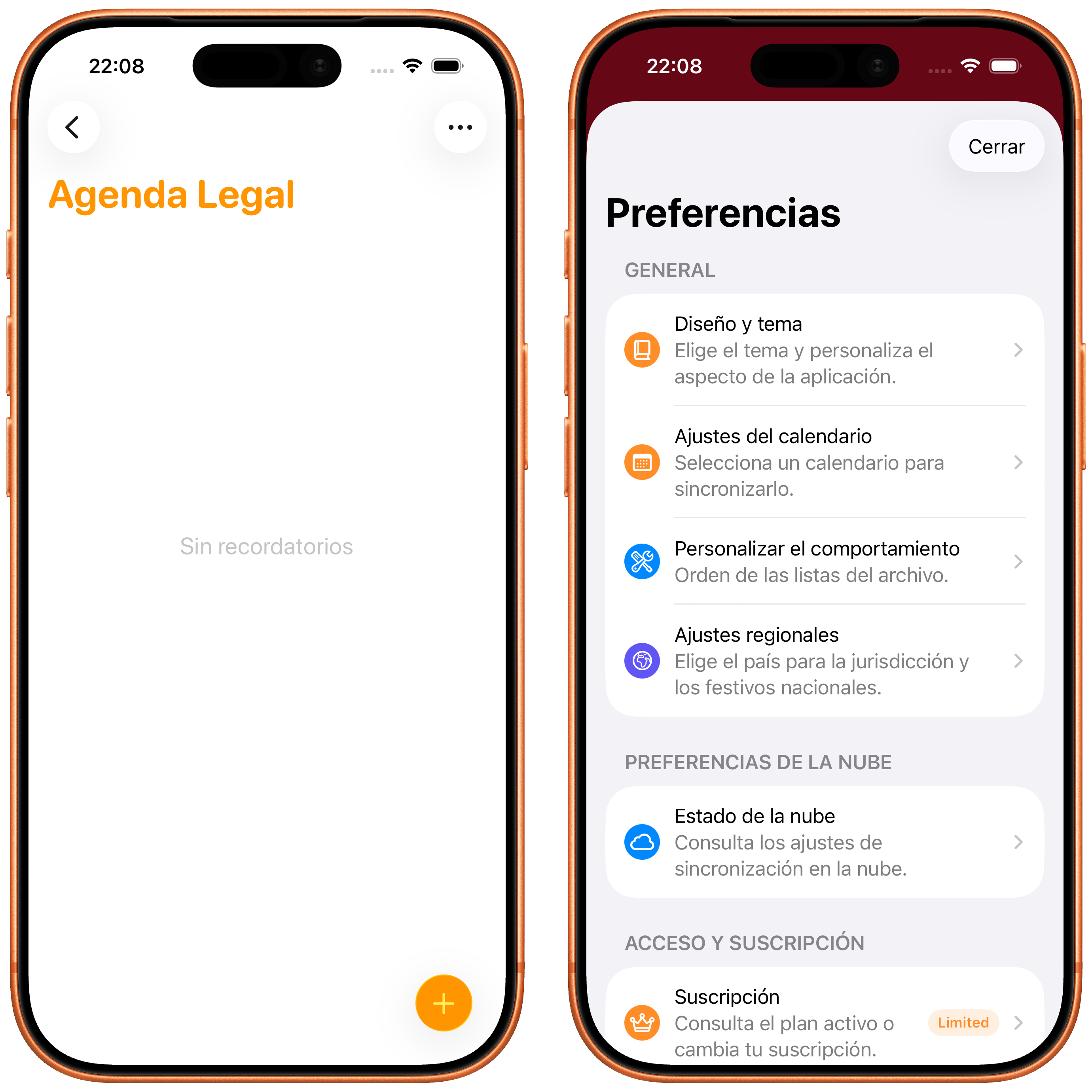 La lista creada en Recordatorios y la pantalla Preferencias de la app