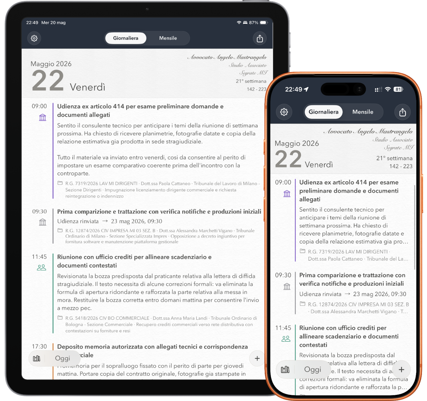 Agenda dell'Avvocato su iPad e iPhone