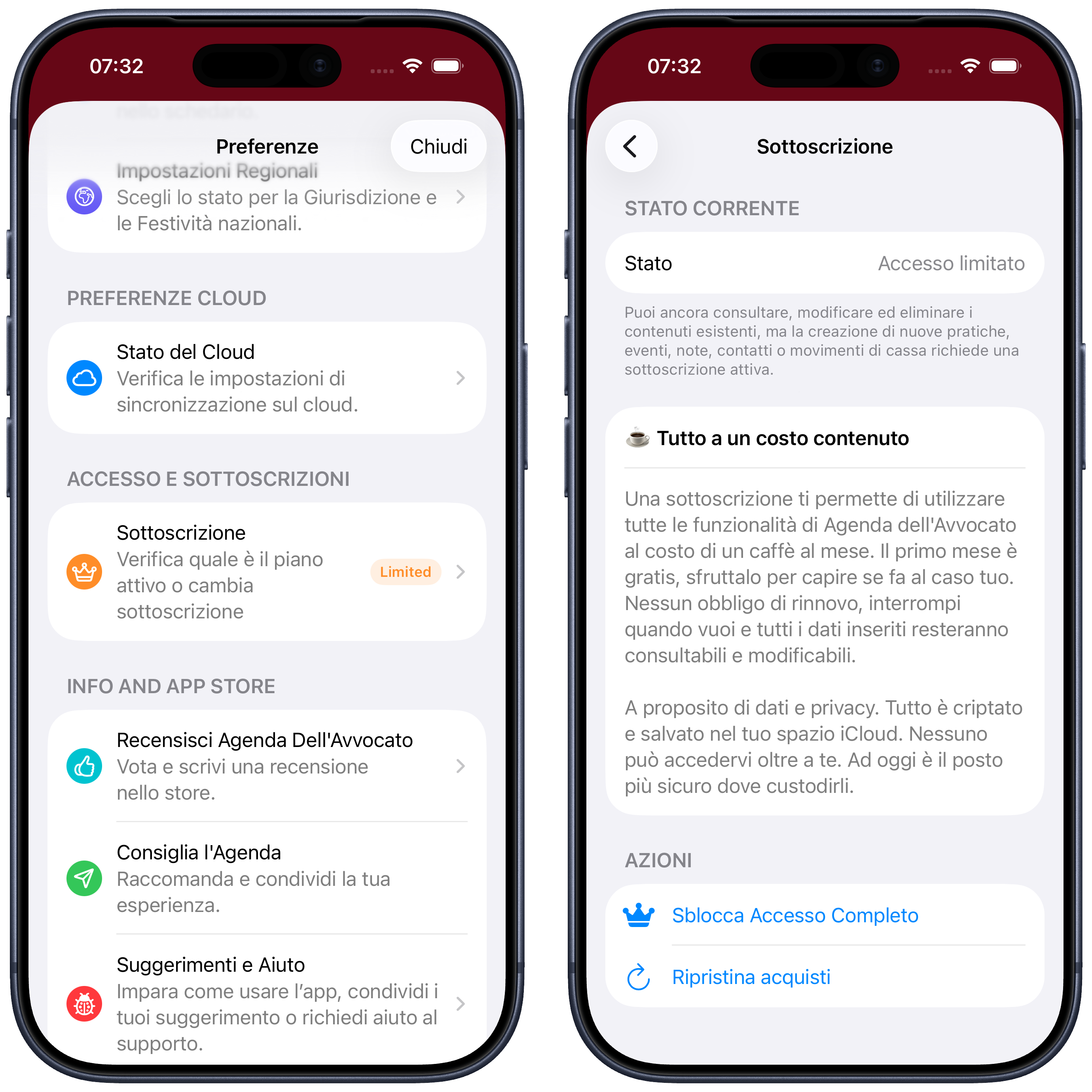 Schermata abbonamento nell'app
