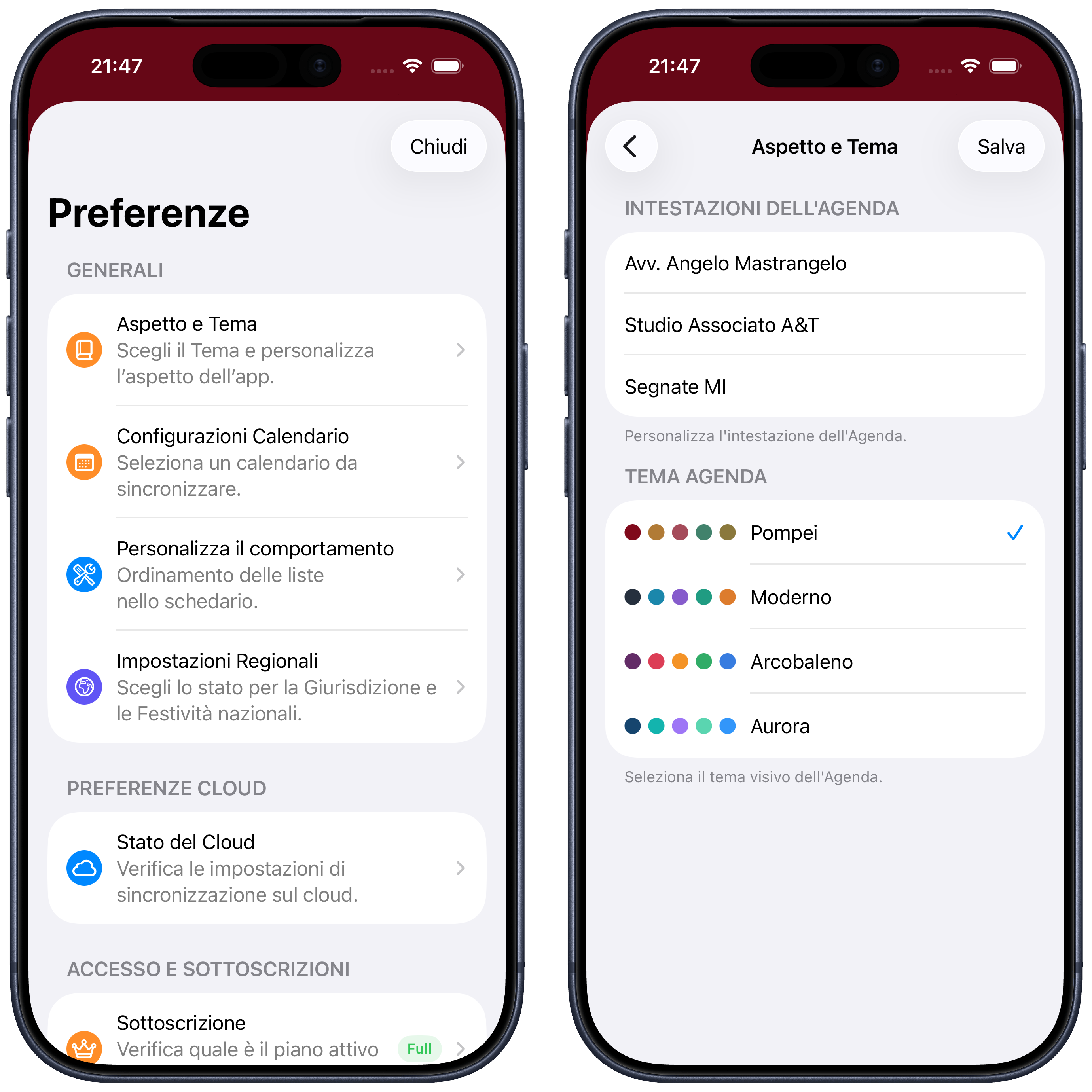 Preferenze e schermata Aspetto e Tema