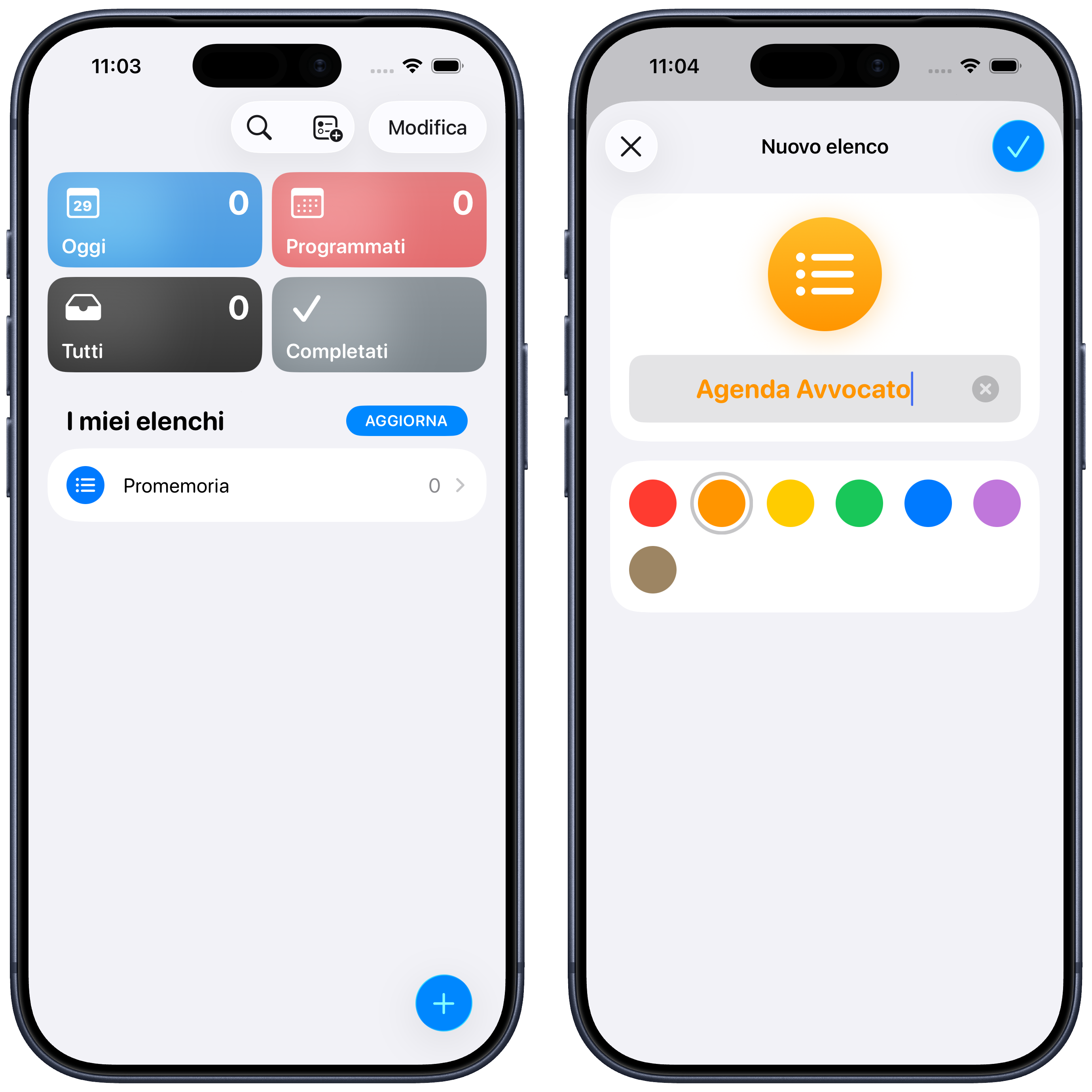 Promemoria Apple: elenchi esistenti e creazione nuovo elenco