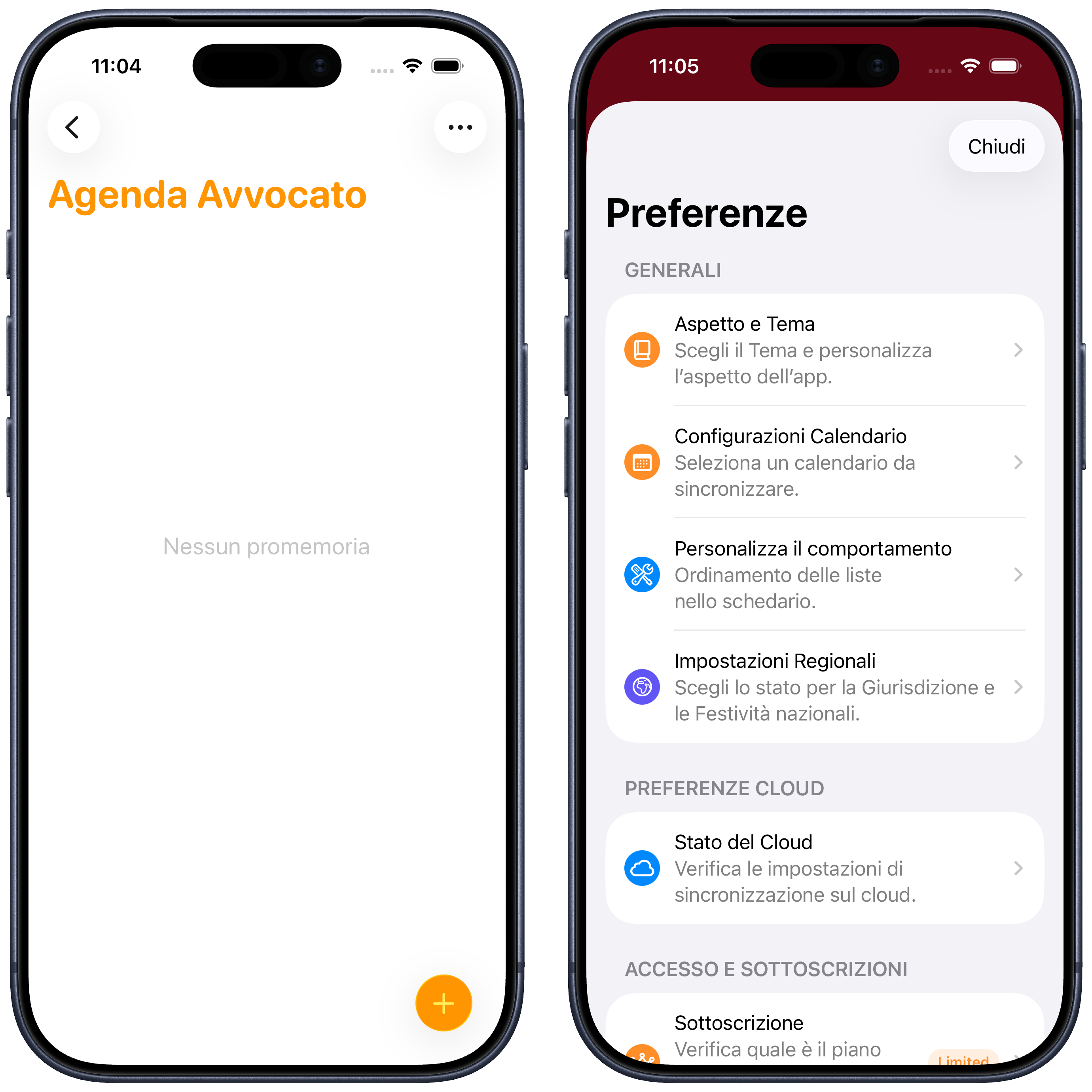 L'elenco creato in Promemoria e la schermata Preferenze dell'app