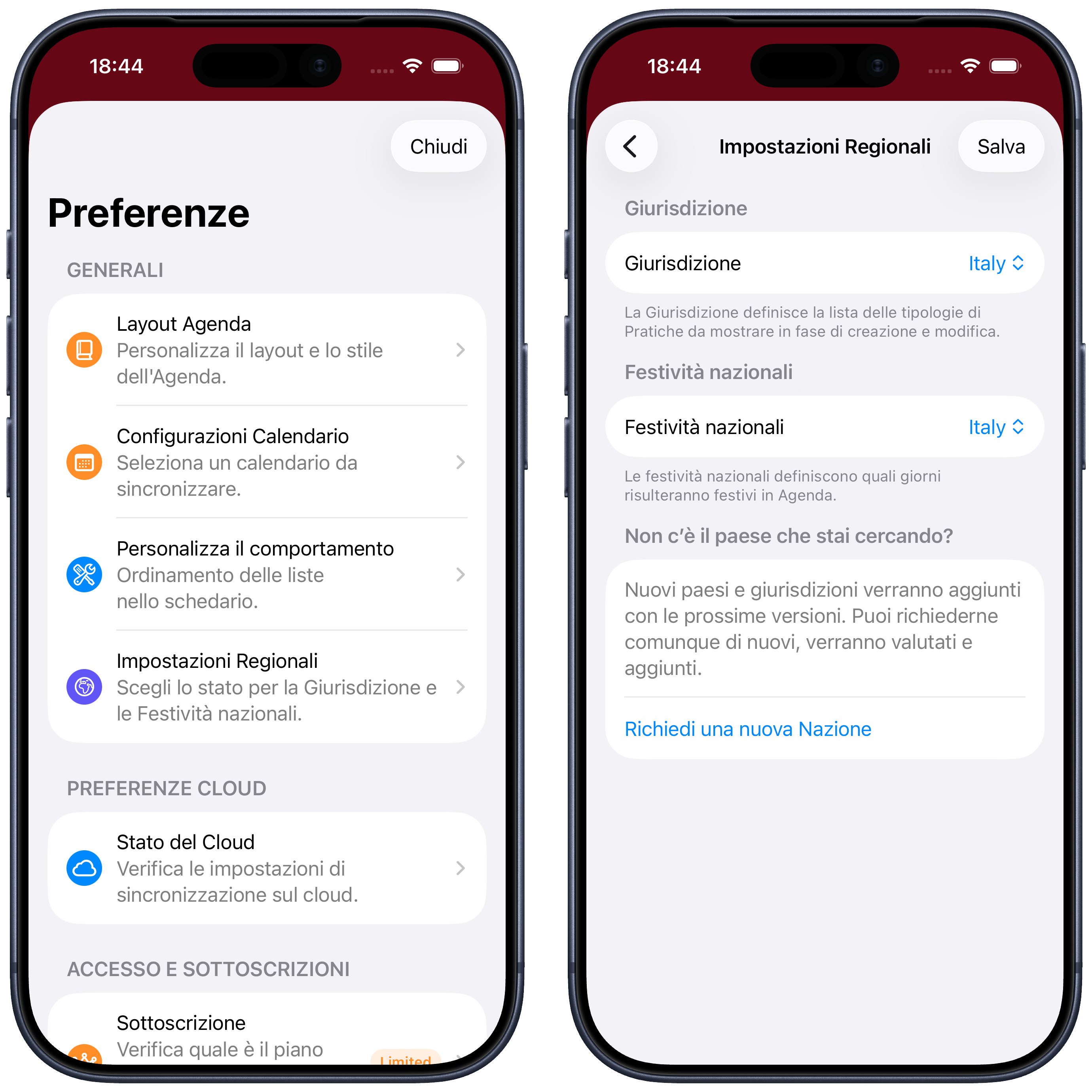 Preferenze e schermata Impostazioni Regionali