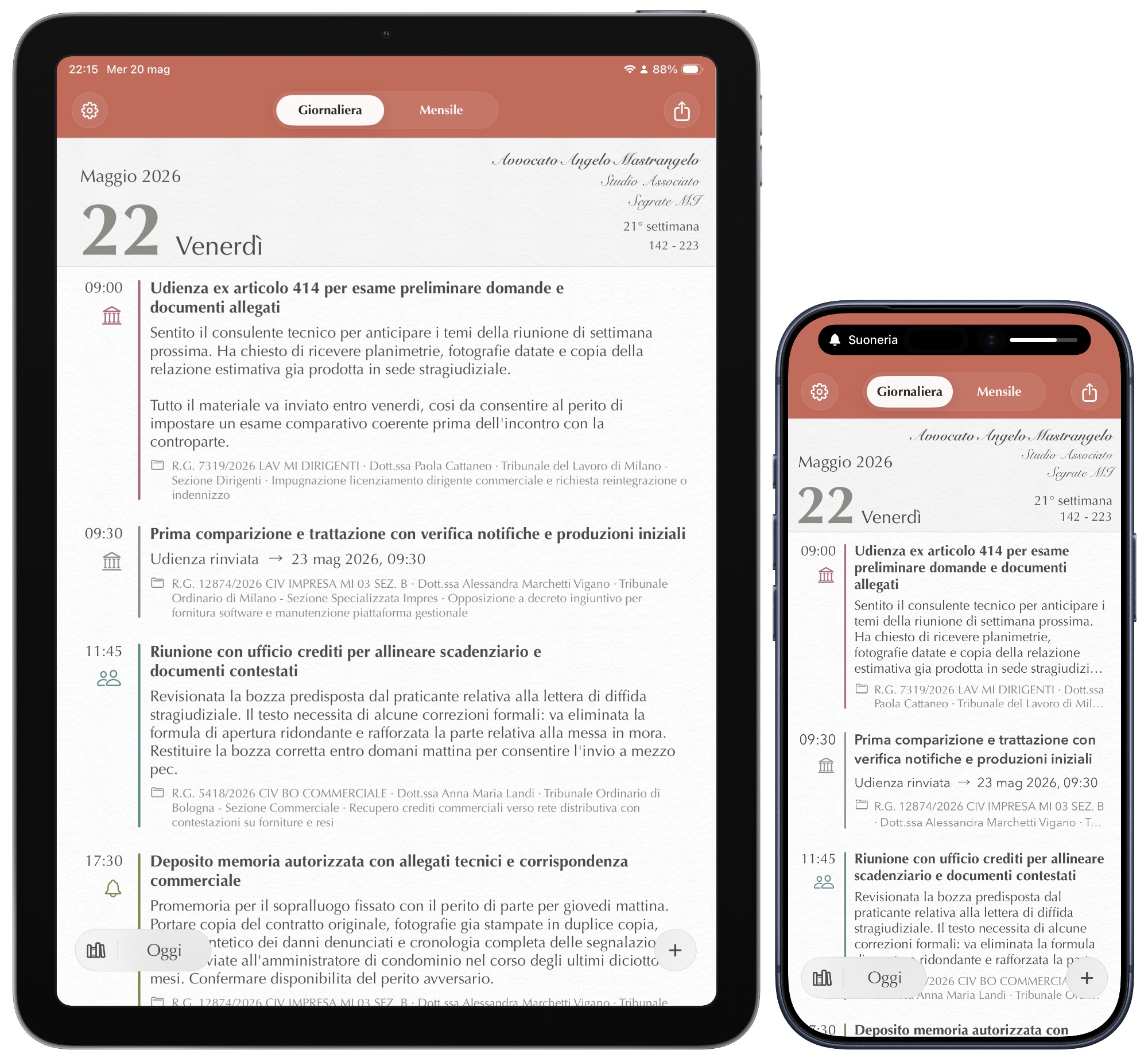 Agenda dell'Avvocato su iPad e iPhone