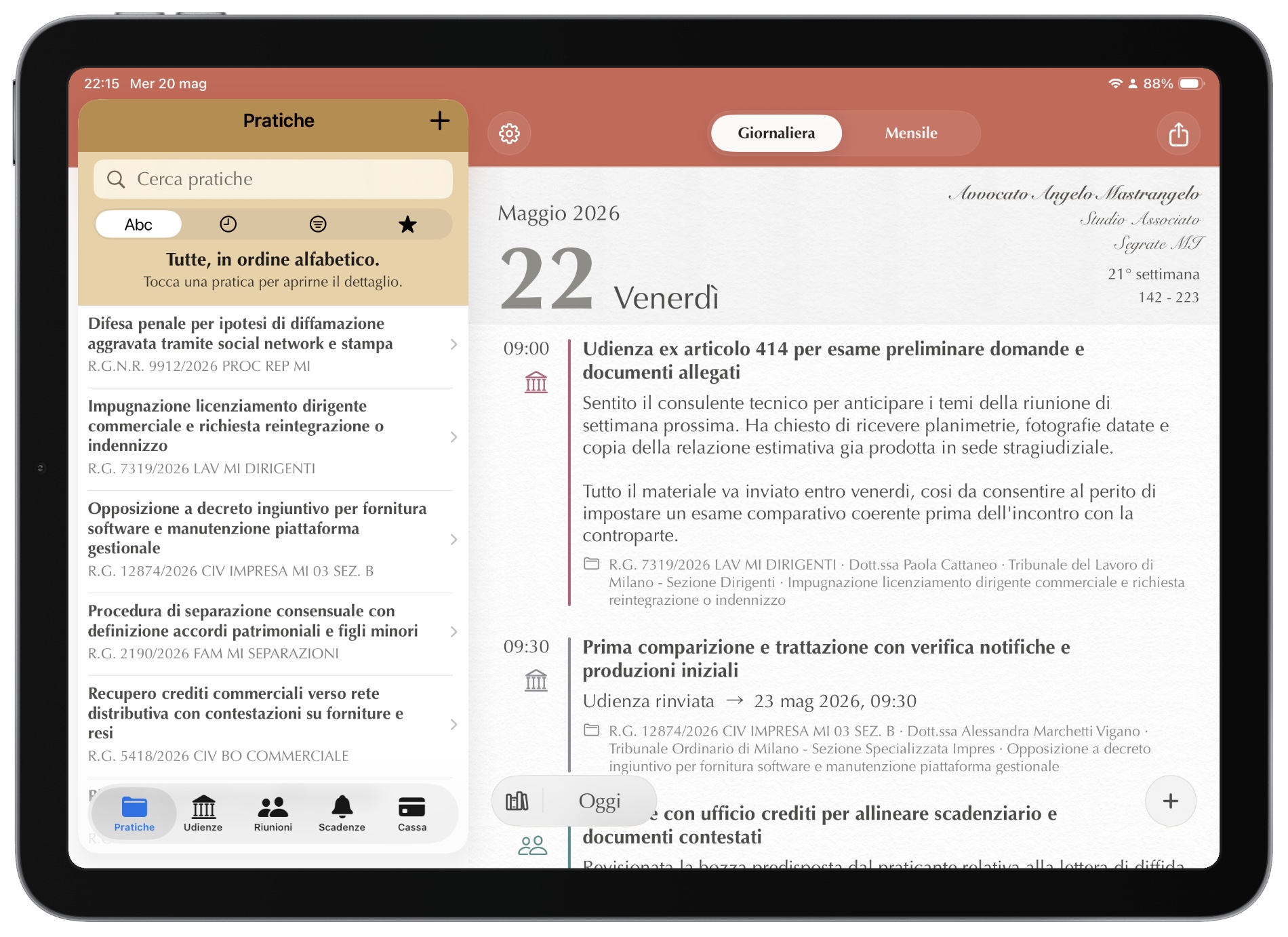 Agenda dell'Avvocato su iPad e iPhone