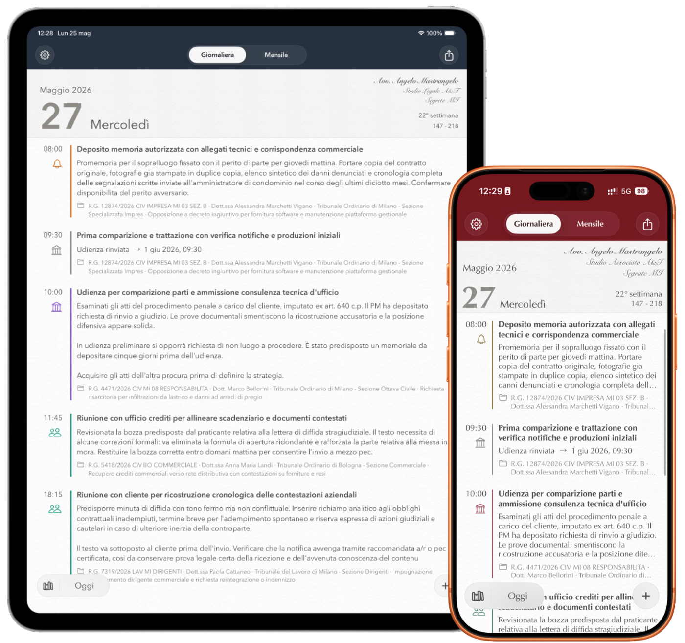 Agenda dell'Avvocato su iPad e iPhone