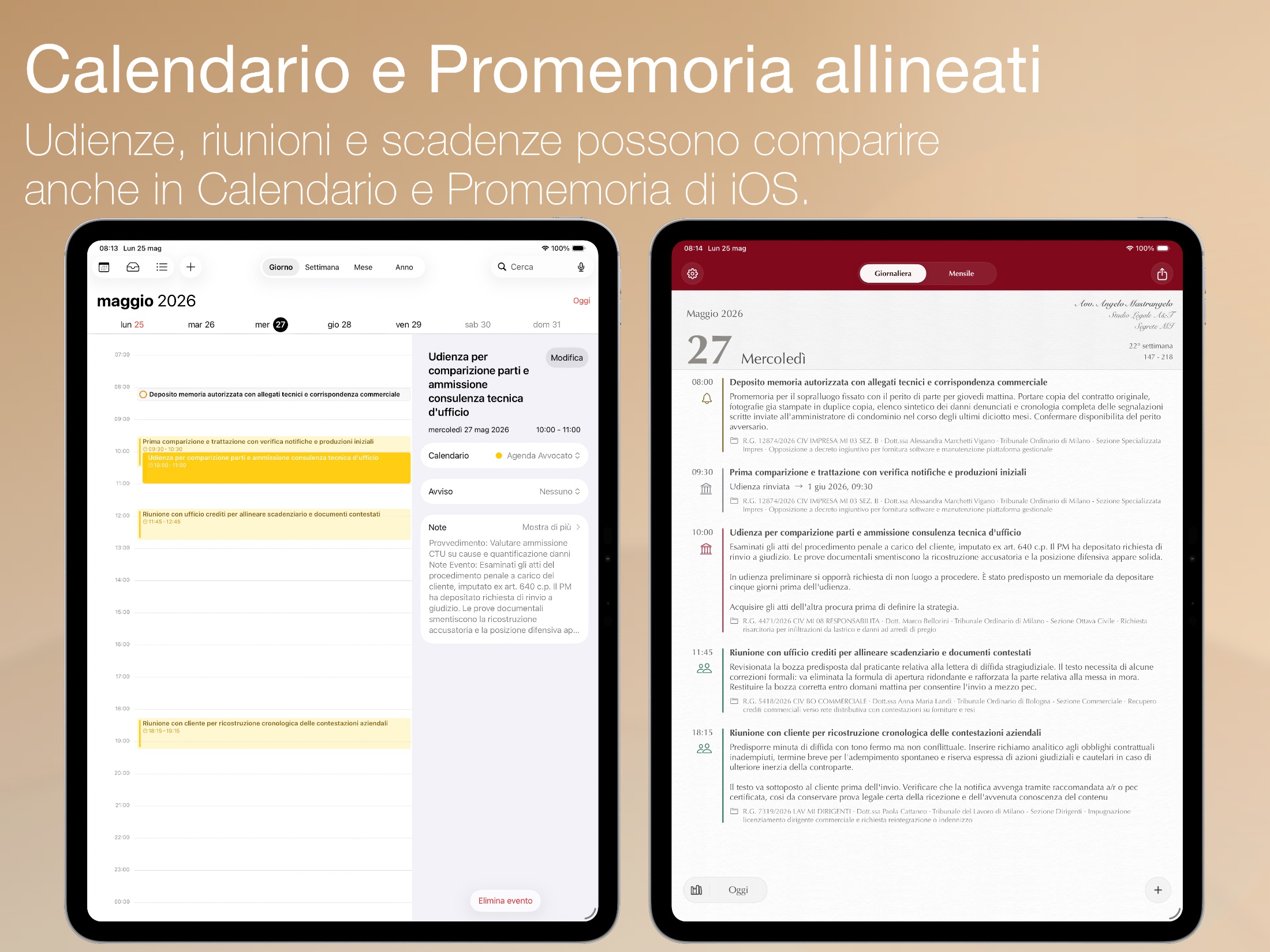 Agenda dell'Avvocato — dettaglio interfaccia