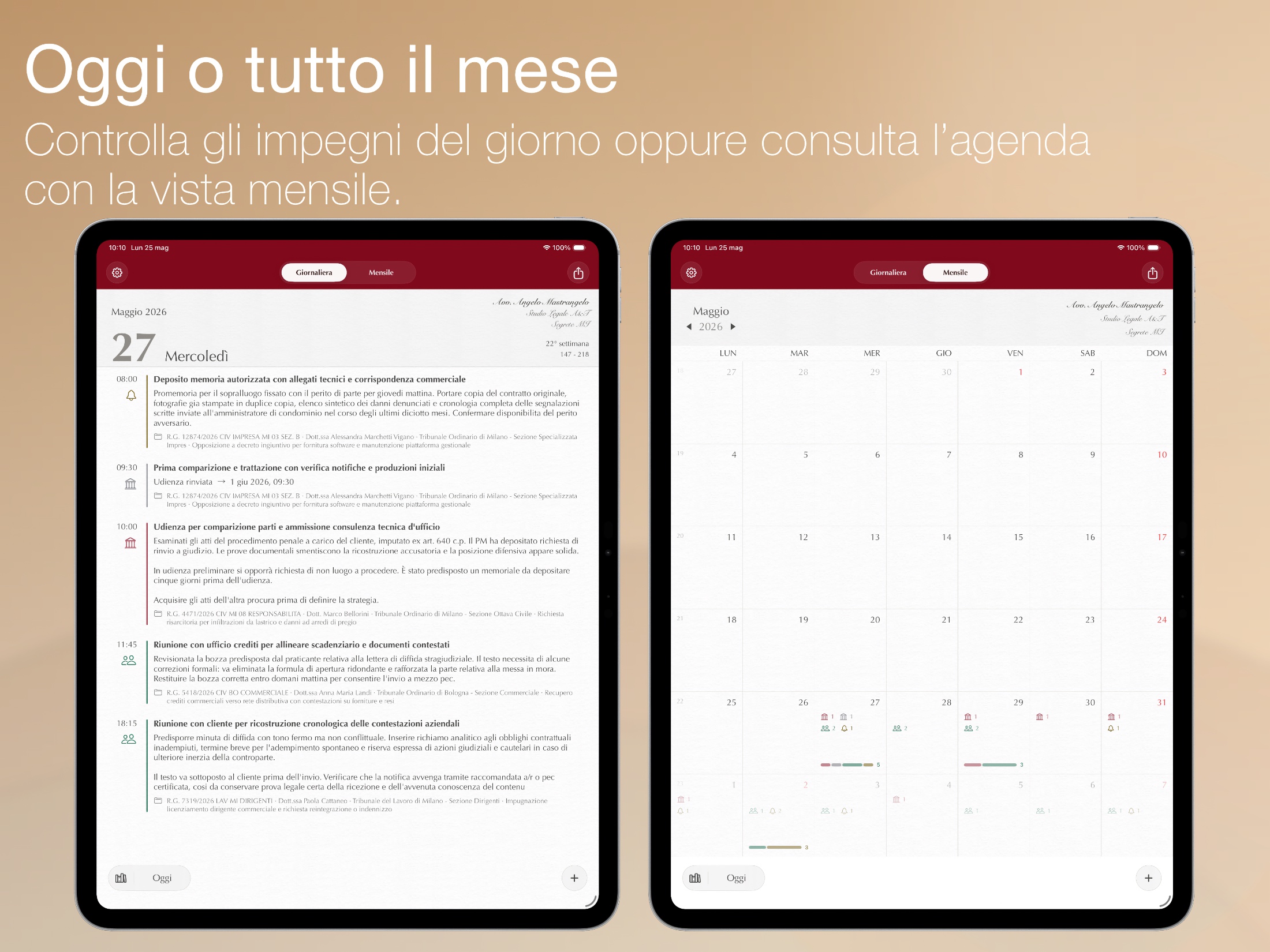 Agenda dell'Avvocato — dettaglio interfaccia