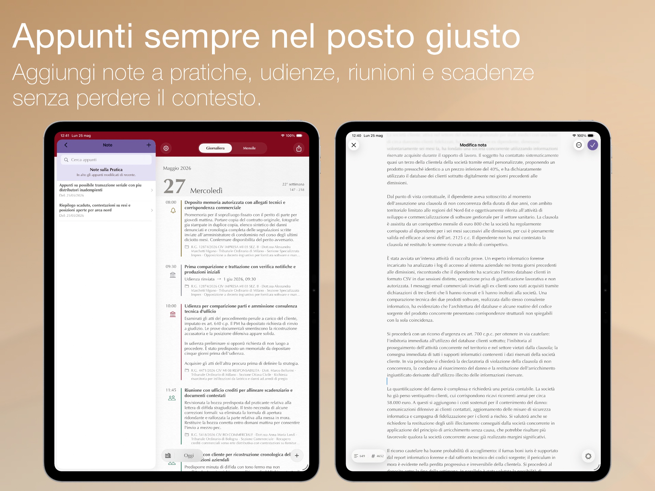 Agenda dell'Avvocato — dettaglio interfaccia