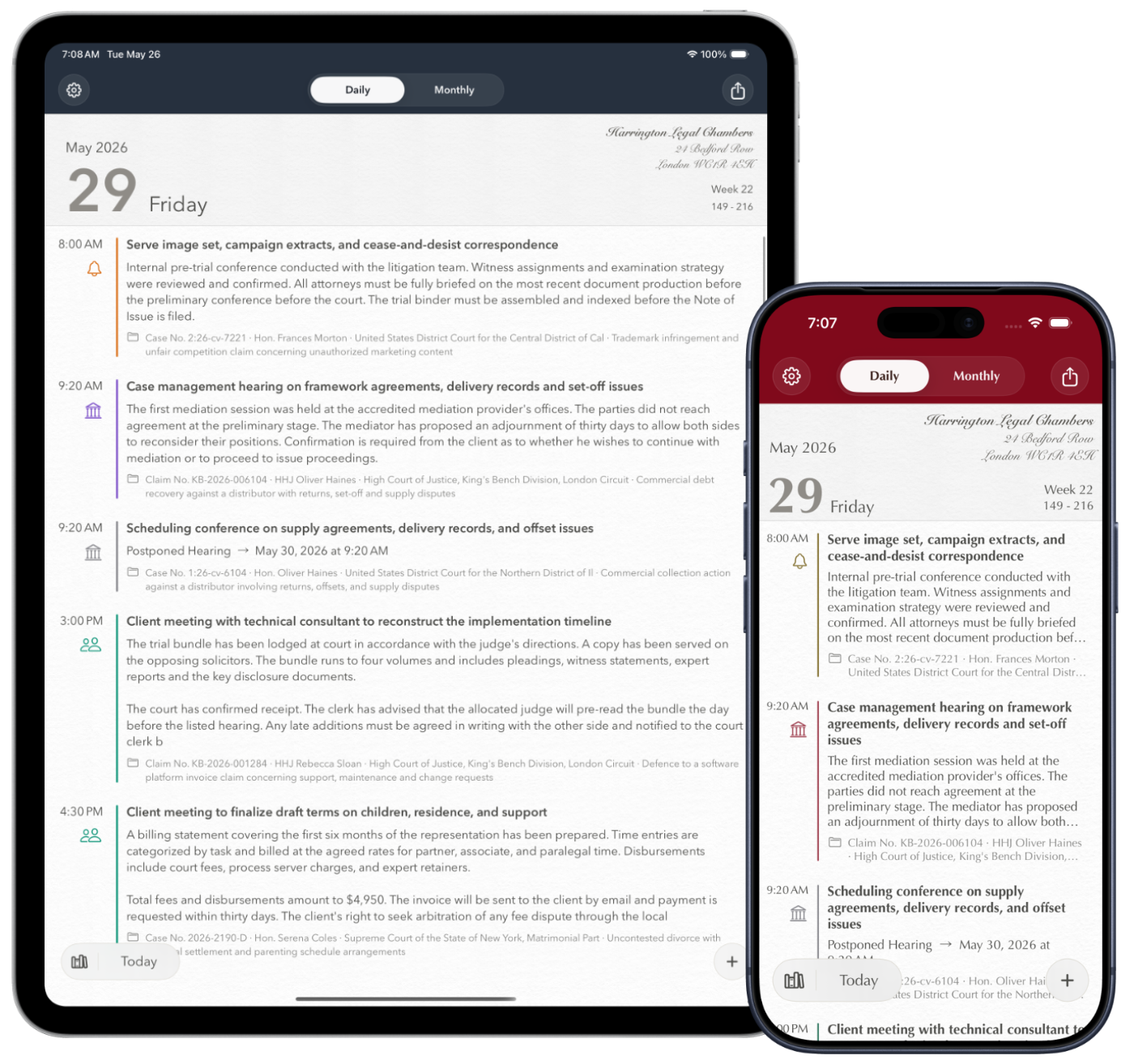 Counsel Planner em iPad e iPhone